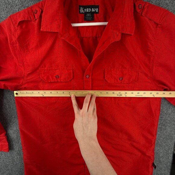 Red Ape Urban Wear Red Black Splatter Button Up Long Sleeve Shirt Men 2XL Adult - Picture 5 of 16